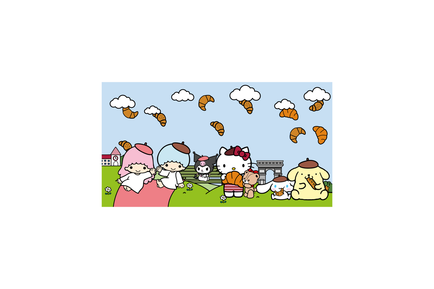 Carte postale Hello Kitty and Friends chez Baguett. Paris Gourmand