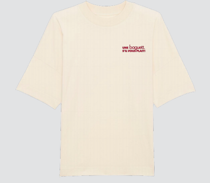 T-shirt beige "Une Baguett. s'il-vous-plaît" vu de face